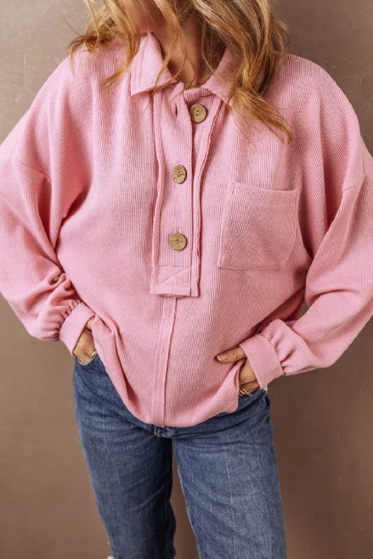 Pocketed Half Button Long Sleeve Sweatshirt Top Hoodie with Hem Lace Feminine Delicate Pocketed Half Button Long Sleeve Sweatshirt Top Hoodie with Hem Lace Feminine Delicate