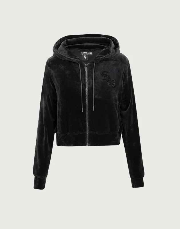 Pro Standard Chicago White Sox Triple Black Velour Zip Hoodie Hoodie with Hidden Zipper Minimalist Clean