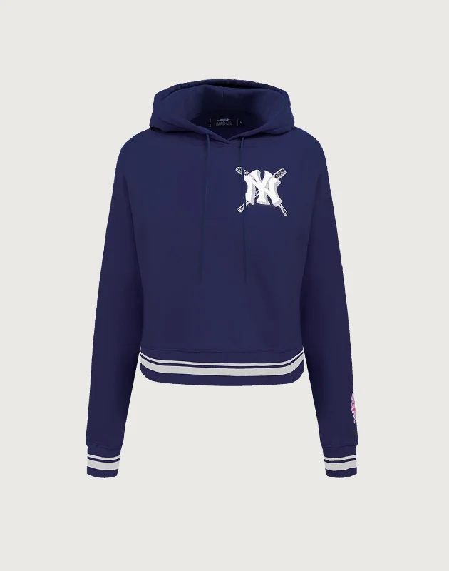 Pro Standard New York Yankees Mashup Rib Cropped Hoodie Hoodie with Hem Embroidery Detailed Premium Pro Standard New York Yankees Mashup Rib Cropped Hoodie Hoodie with Hem Embroidery Detailed Premium