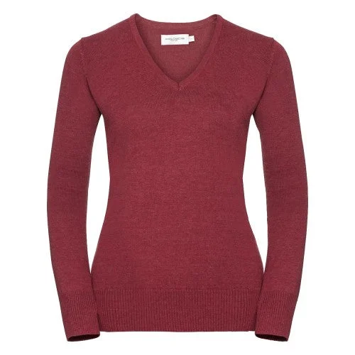 Russell Collection Ladies/Womens V-Neck Knitted Pullover Sweatshirt Hoodie with Relaxed Fit Easy Casual Russell Collection Ladies/Womens V-Neck Knitted Pullover Sweatshirt Hoodie with Relaxed Fit Easy Casual
