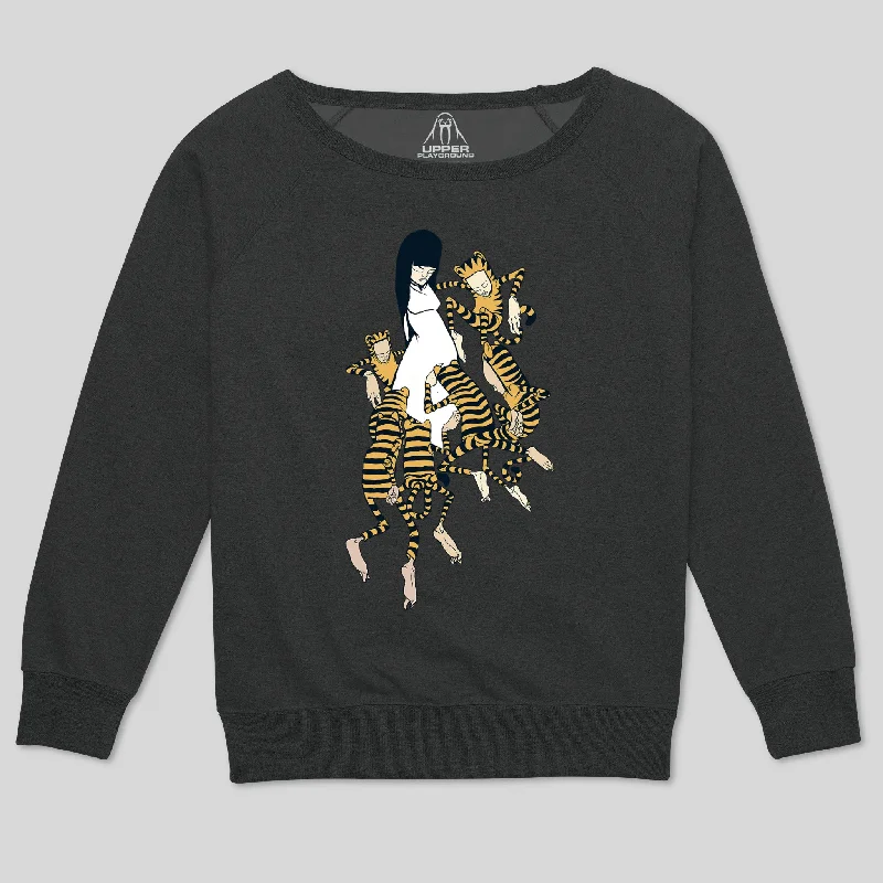 JUMPING TIGER WOMEN'S SCOOP NECK SWEATSHIRT Hoodie with Contrast Stitching Detailed Premium JUMPING TIGER WOMEN'S SCOOP NECK SWEATSHIRT Hoodie with Contrast Stitching Detailed Premium