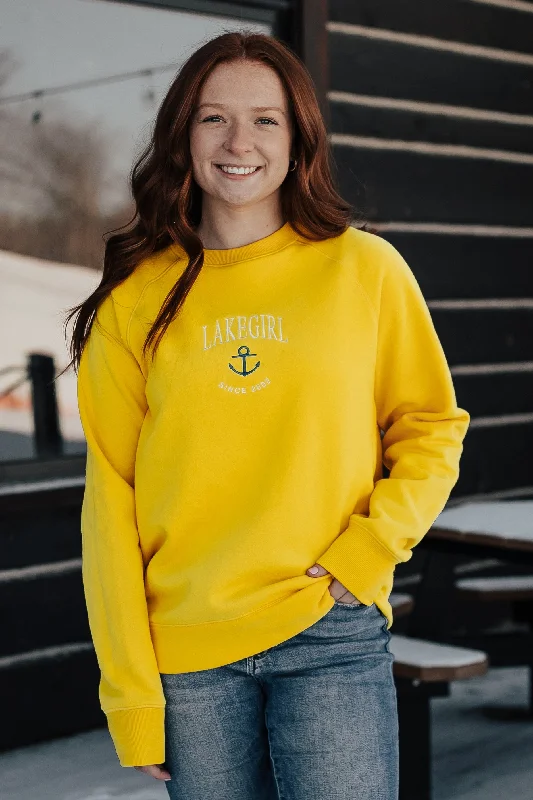 Sanded Fleece Crewneck Sweatshirt in Lemon Zest Hoodie with Frayed Bohemian Relaxed