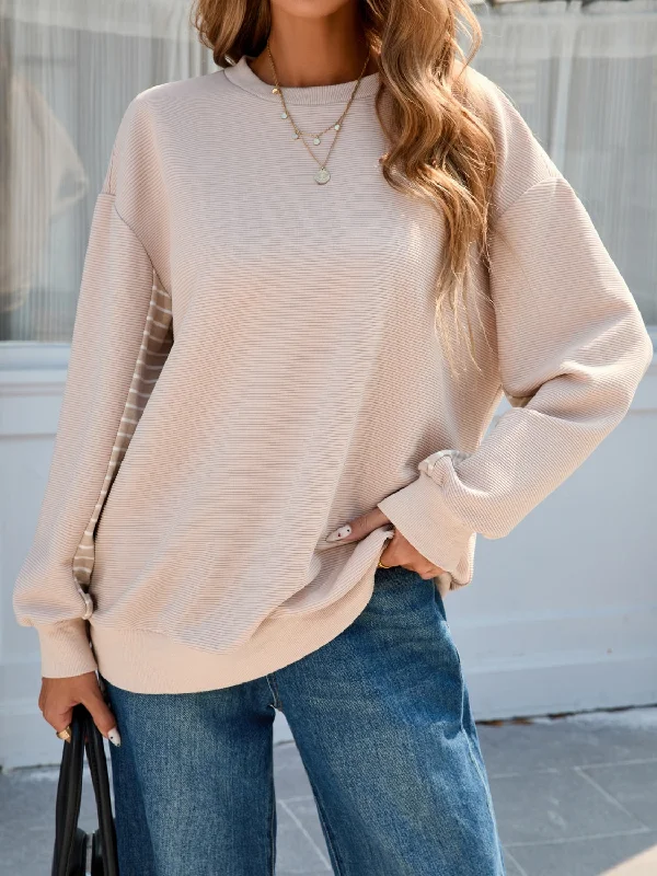 Striped Patchwork Long Sleeve Sweatshirt Hoodie Sweatshirt Pullover