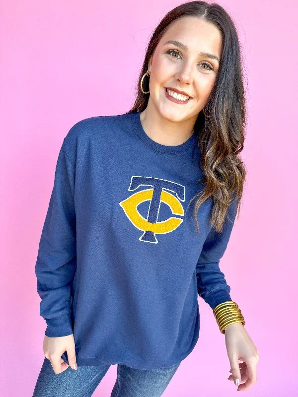 Tattnall Chenille Patch Sweatshirt Hoodie with Mock Neck Collared Structured