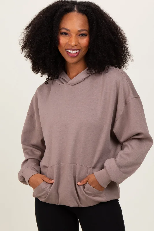 Taupe Basic Hoodie Sweatshirt Hoodie with Ribbed Cuffs Snug Fit Comfort