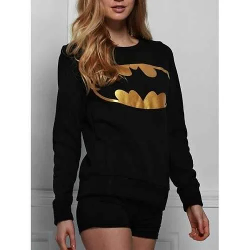 Stylish Round Neck Long Batman Sweatshirt For Women - Black S Hoodie with Longline Fit Extended Stylish Stylish Round Neck Long Batman Sweatshirt For Women - Black S Hoodie with Longline Fit Extended Stylish