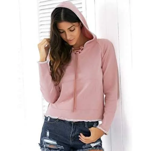 Casual Style Raglan Sleeve Light Pink Lace Up Women's Hoodie - Nude Pink M Hoodie with Zipper Versatile Modern Casual Style Raglan Sleeve Light Pink Lace Up Women's Hoodie - Nude Pink M Hoodie with Zipper Versatile Modern