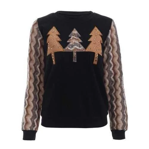 Tree Pattern Splicing Rhinestone Embellished Women's Sweatshirt - Black L Hoodie with Exposed Zipper Edgy Industrial Tree Pattern Splicing Rhinestone Embellished Women's Sweatshirt - Black L Hoodie with Exposed Zipper Edgy Industrial