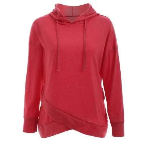 Trendy Long Sleeve Pure Color Slant Spliced Hoodie - Red L Hoodie with Turtle Neck Cozy Winter Trendy Long Sleeve Pure Color Slant Spliced Hoodie - Red L Hoodie with Turtle Neck Cozy Winter