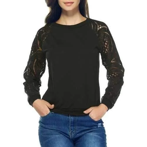 Lace Crochet Long Sleeve Round Neck Sweatshirt - Black Xl Hoodie with Batwing Sleeves Loose Dramatic Lace Crochet Long Sleeve Round Neck Sweatshirt - Black Xl Hoodie with Batwing Sleeves Loose Dramatic