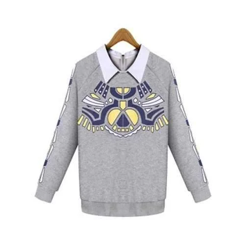 Flat Collar Printed Zippered Sweatshirt - Gray 4xl Hoodie with Lining Warm Insulated Flat Collar Printed Zippered Sweatshirt - Gray 4xl Hoodie with Lining Warm Insulated