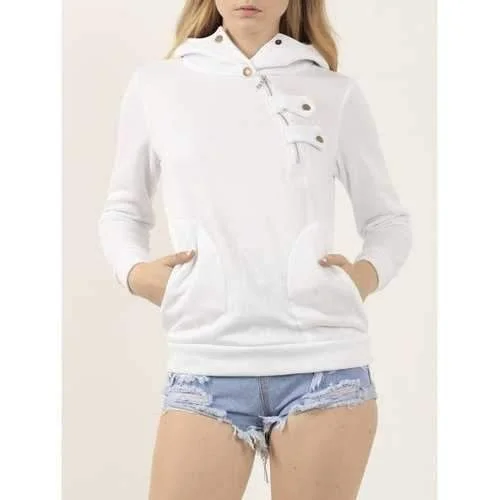 Long Sleeve Slant Zipper Loose Hoodie - White M Hoodie with Gradient Ombre Colorful