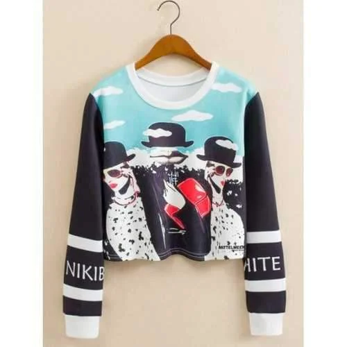 Glasses Girl Cropped Long Sleeve Sweatshirt - M Hoodie with Camouflage Military Edgy Glasses Girl Cropped Long Sleeve Sweatshirt - M Hoodie with Camouflage Military Edgy