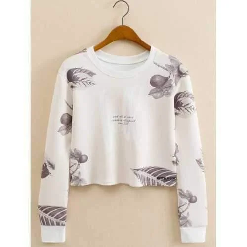Leaf Figure Cropped Long Sleeve Sweatshirt - White L Hoodie with High Neck Warm Protective Leaf Figure Cropped Long Sleeve Sweatshirt - White L Hoodie with High Neck Warm Protective