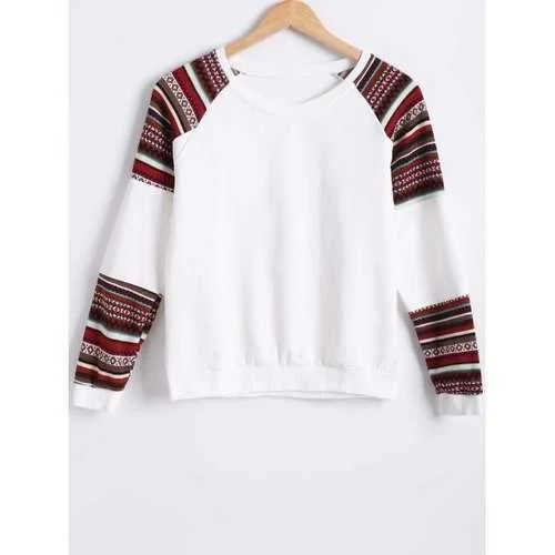 Raglan Sleeves Color Block Sweatshirt - White M Hoodie with Puffed Sleeves Voluminous Trendy Raglan Sleeves Color Block Sweatshirt - White M Hoodie with Puffed Sleeves Voluminous Trendy