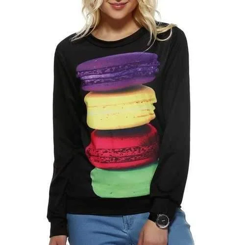 Long Sleeve Macarons Cookie Pattern Sweatshirt - Black M Oversized Hoodie Comfort Casual Long Sleeve Macarons Cookie Pattern Sweatshirt - Black M Oversized Hoodie Comfort Casual