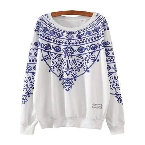 Minium Blue Bandana Print Loose Sweatshirt - White L Hoodie Jacket Zipper Layering