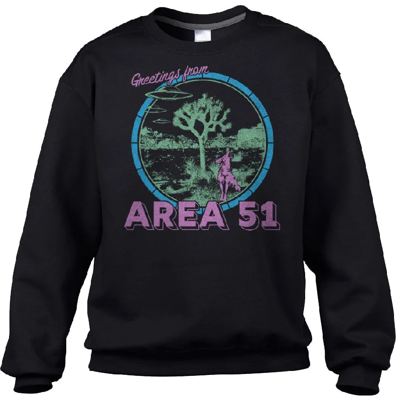 Unisex Greetings from Area 51 Sweatshirt Hoodie with Hem Raw Edge Edgy Unfinished