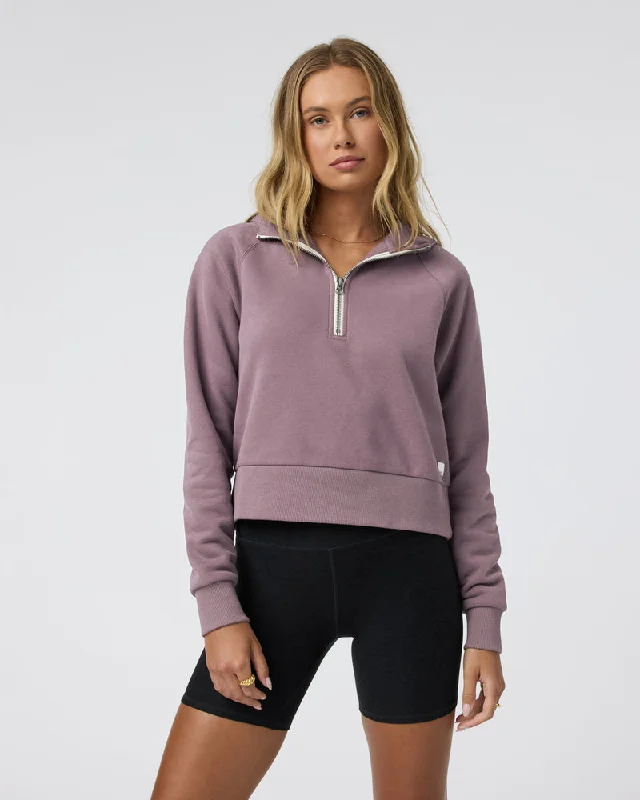Vuori Restore Half Zip Hoodie - ELDERBERRY Hoodie with Stripes Bold Sporty