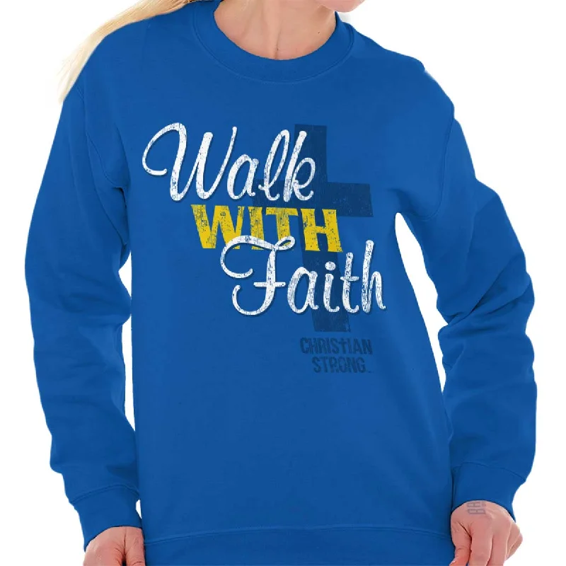 Walk With Faith Crewneck Sweatshirt Hoodie with Oversized Fit Loose Comfortable
